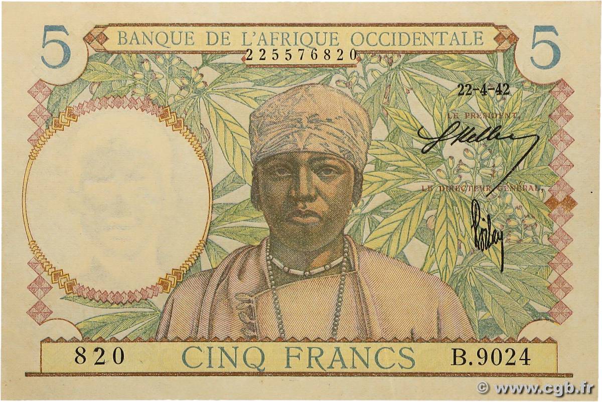 5 Francs AFRIQUE OCCIDENTALE FRANÇAISE (1895-1958)  1942 P.25 SUP