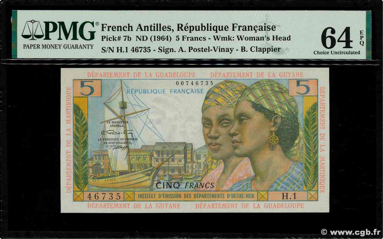 5 Francs ANTILLES FRANÇAISES  1964 P.07b pr.NEUF
