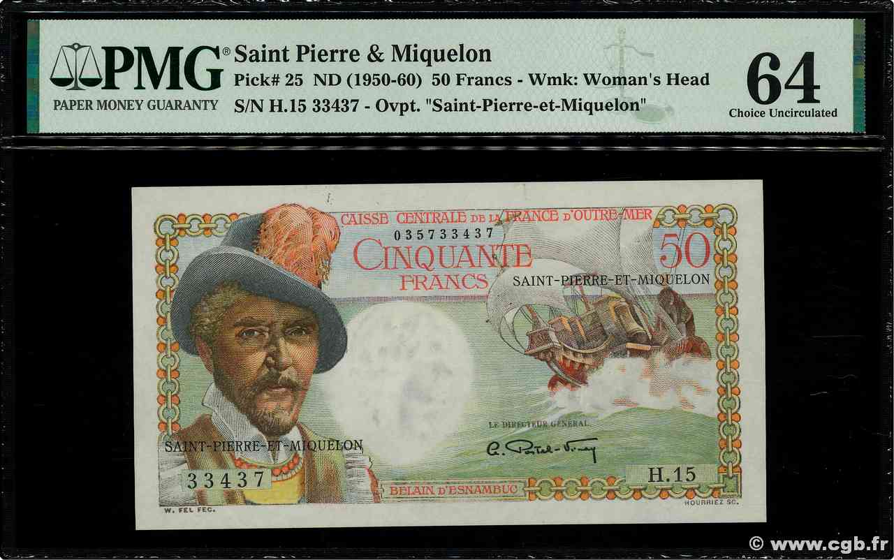 50 Francs Belain d Esnambuc SAINT PIERRE ET MIQUELON  1946 P.25 pr.NEUF