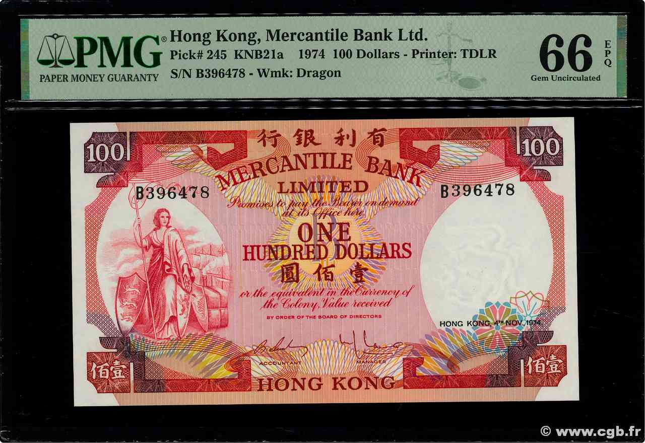 100 Dollars HONG KONG  1974 P.245 NEUF