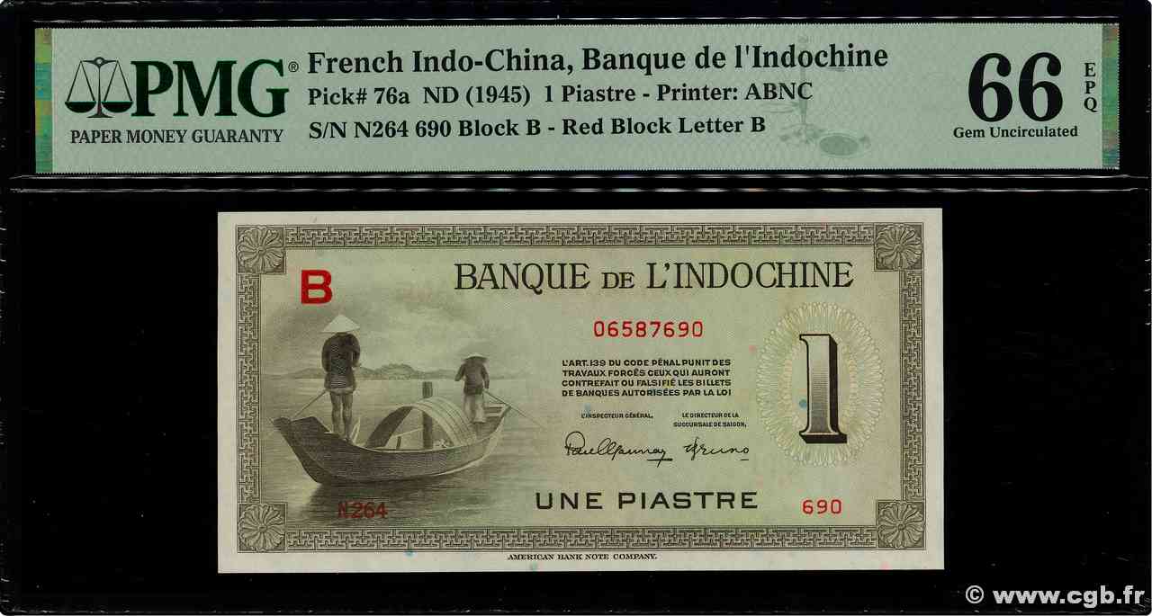 1 Piastre INDOCINA FRANCESE  1945 P.076a FDC