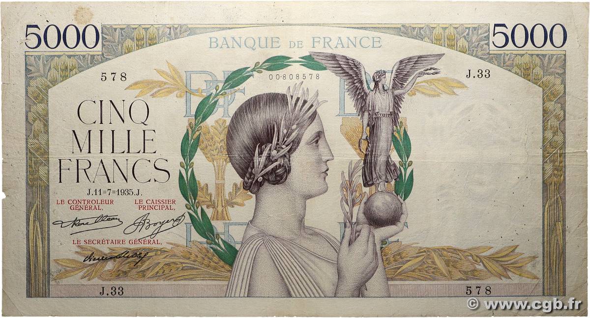 5000 Francs VICTOIRE FRANCIA  1935 F.44.03 RC+