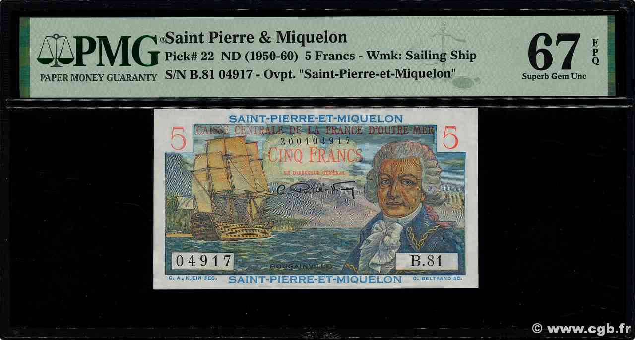 5 Francs Bougainville SAINT PIERRE E MIQUELON  1946 P.22 FDC