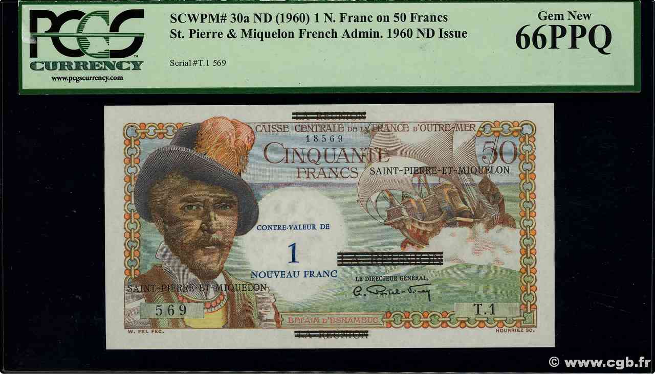 1 NF sur 50 Francs Belain d Esnambuc SAINT PIERRE E MIQUELON  1960 P.30a FDC