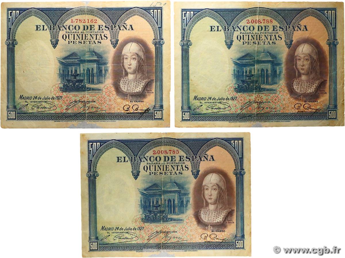 500 Pesetas Lot ESPAGNE  1927 P.073c B
