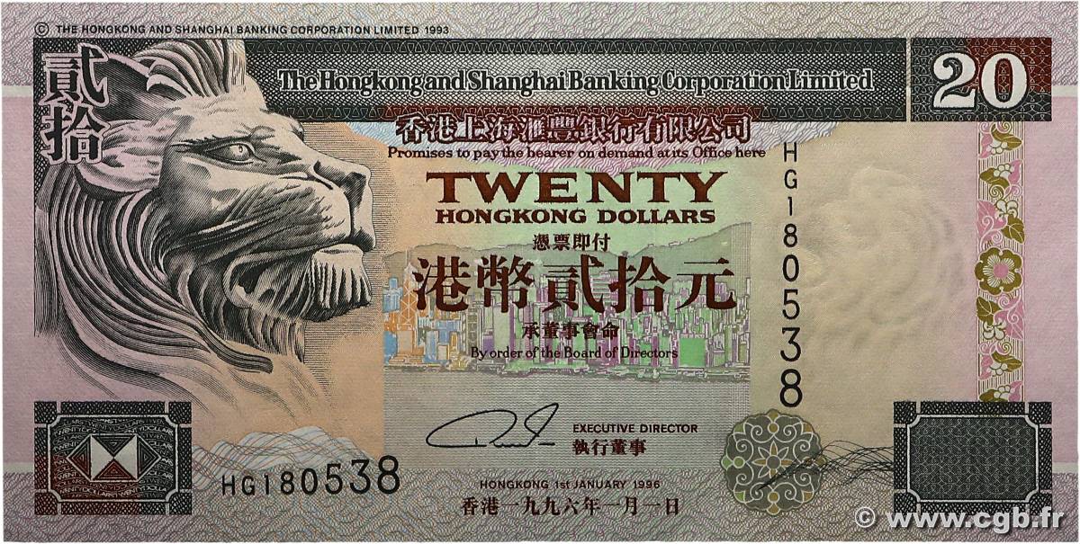20 Dollars HONG KONG  1996 P.201b SUP+
