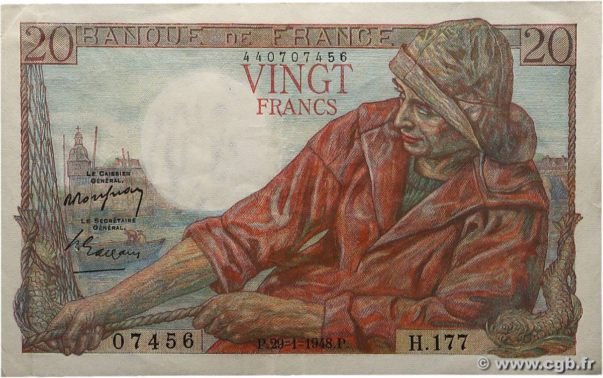 20 Francs PÊCHEUR FRANCE  1948 F.13.12 TTB+