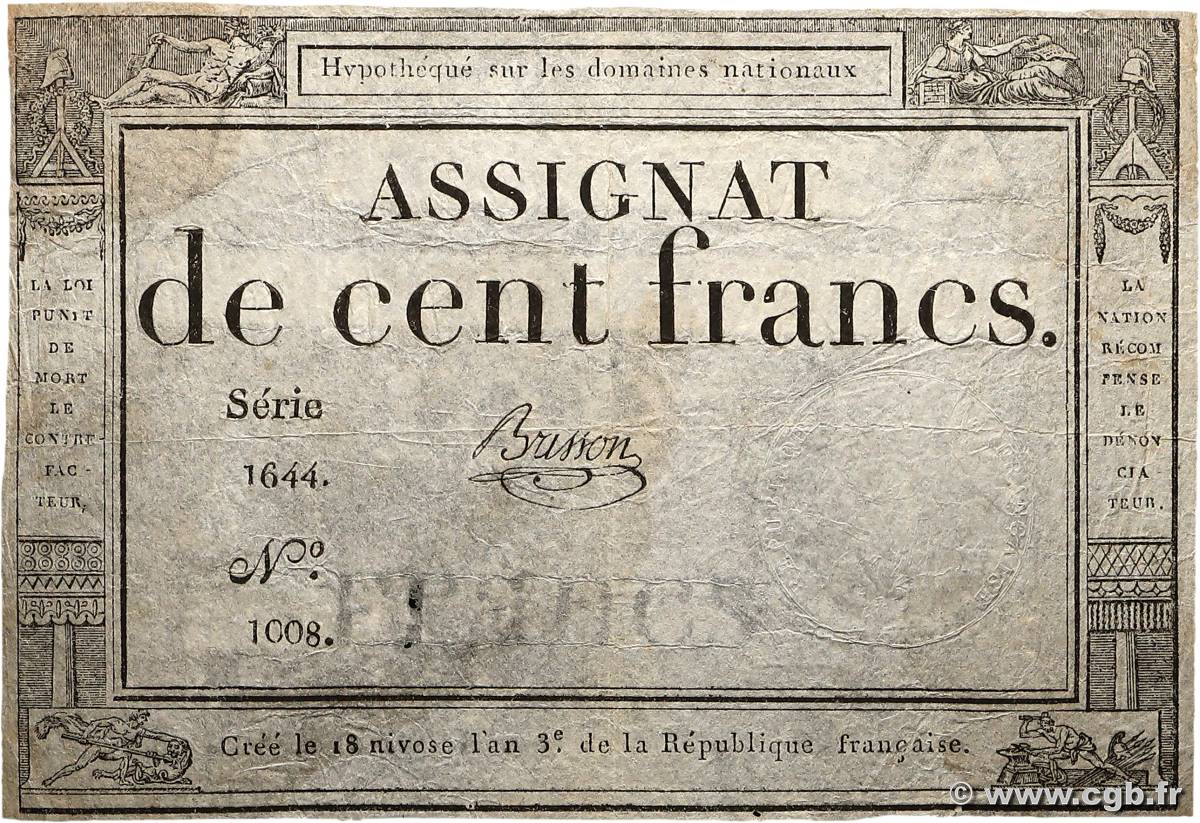 100 Francs FRANCE  1795 Ass.48a TB