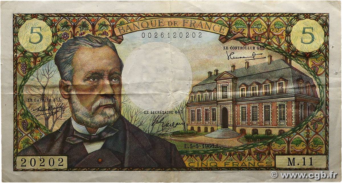 5 Francs PASTEUR FRANCE  1966 F.61.01 TTB+
