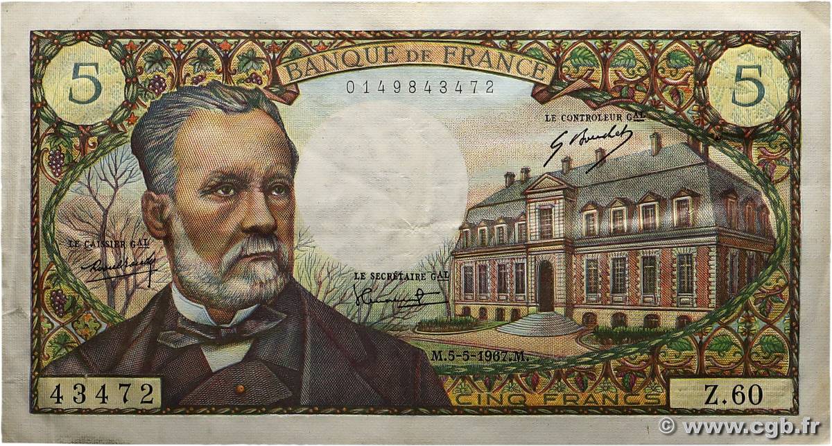 5 Francs PASTEUR FRANCE  1967 F.61.05 SUP