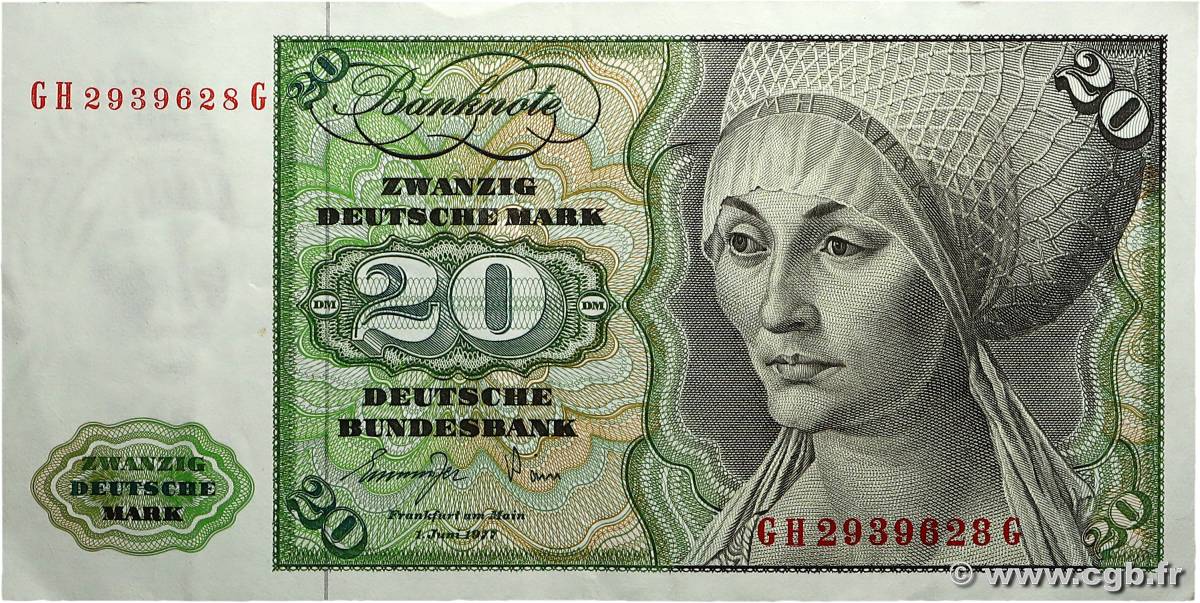 20 Deutsche Mark ALLEMAGNE FÉDÉRALE  1977 P.32b pr.SUP