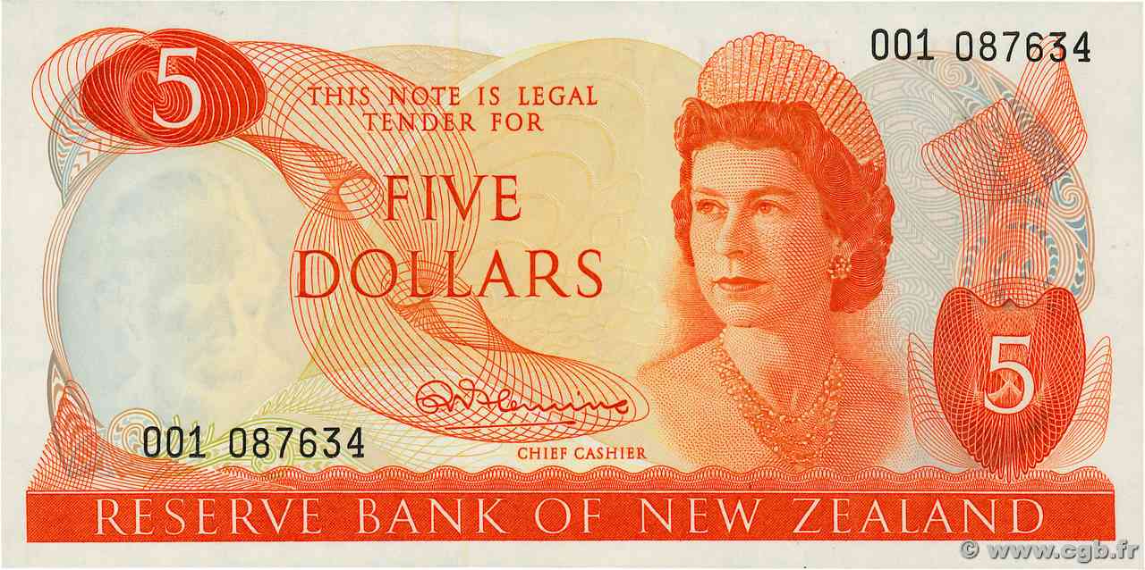 5 Dollars NOUVELLE-ZÉLANDE  1967 P.165a NEUF