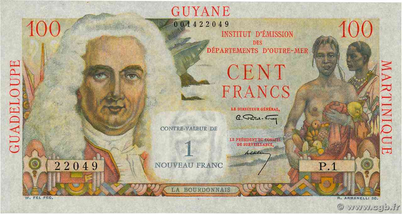 1 NF sur 100 Francs La Bourdonnais ANTILLES FRANÇAISES  1960 P.01 SUP+