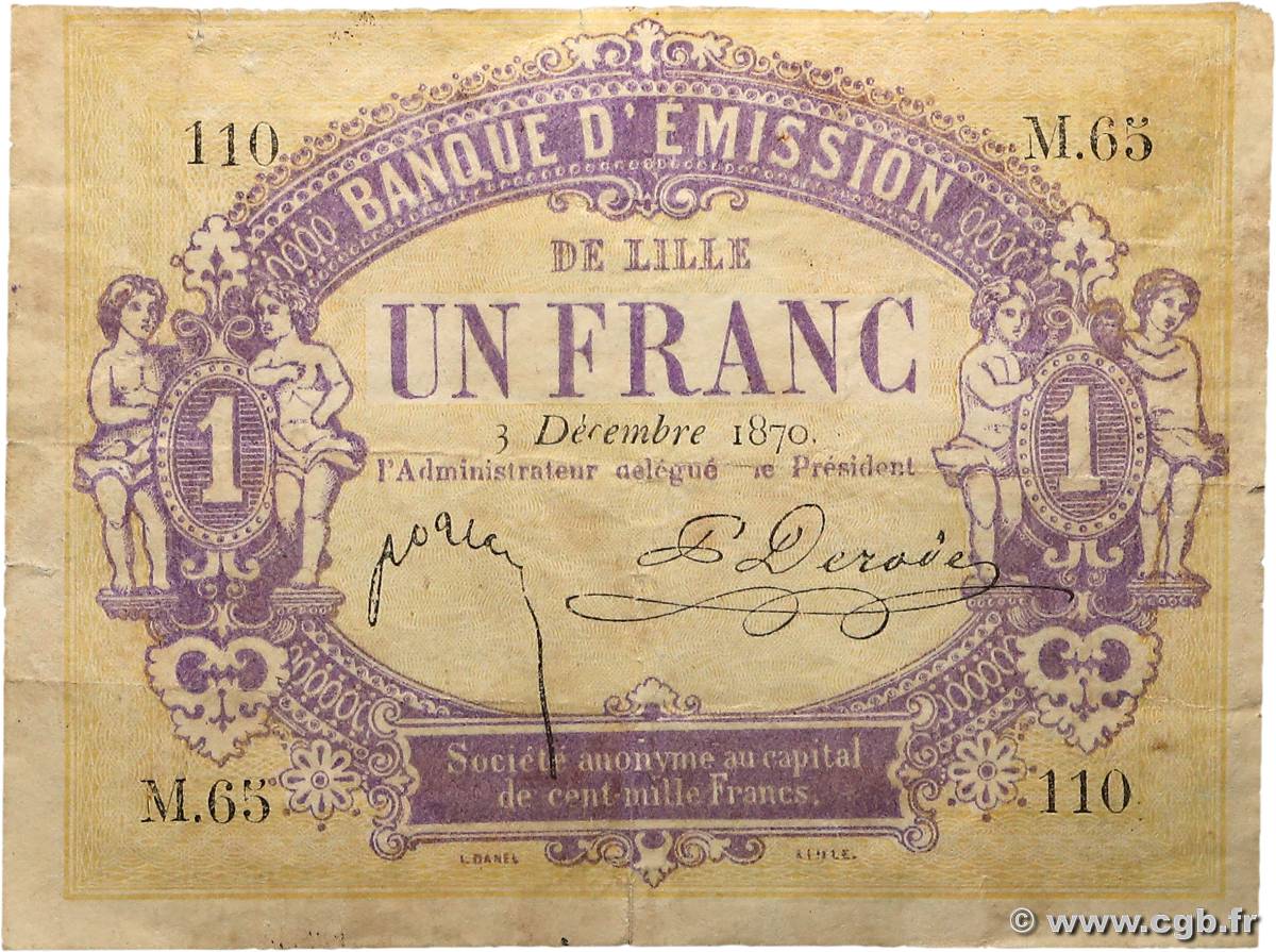1 Franc FRANCE régionalisme et divers Lille 1870 JER.59.41A TB