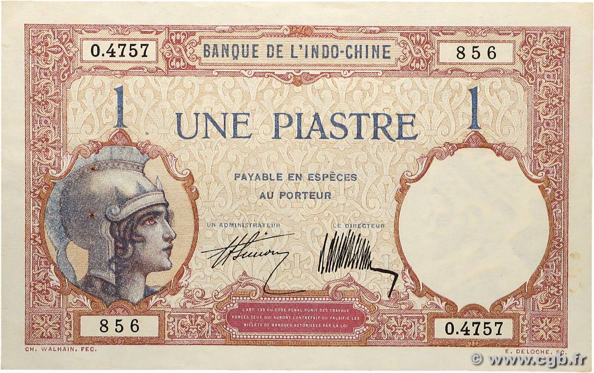 1 Piastre INDOCHINE FRANÇAISE  1927 P.048b SUP+