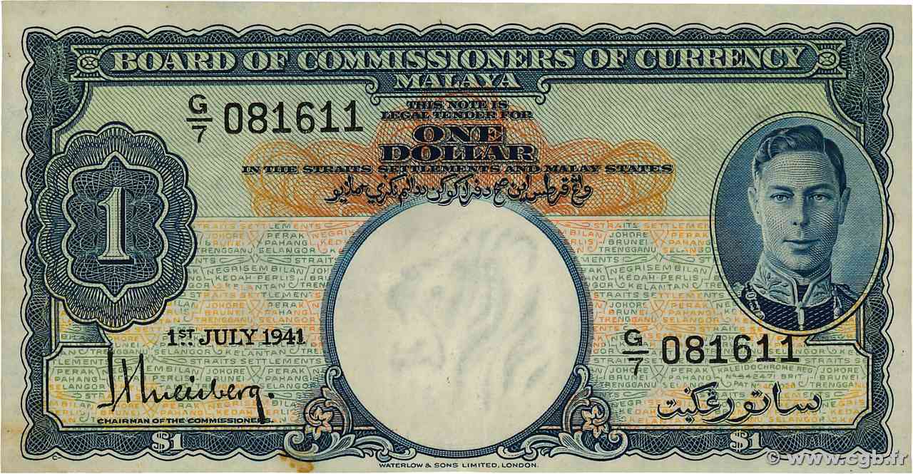 1 Dollar MALAYA  1941 P.11 SUP+