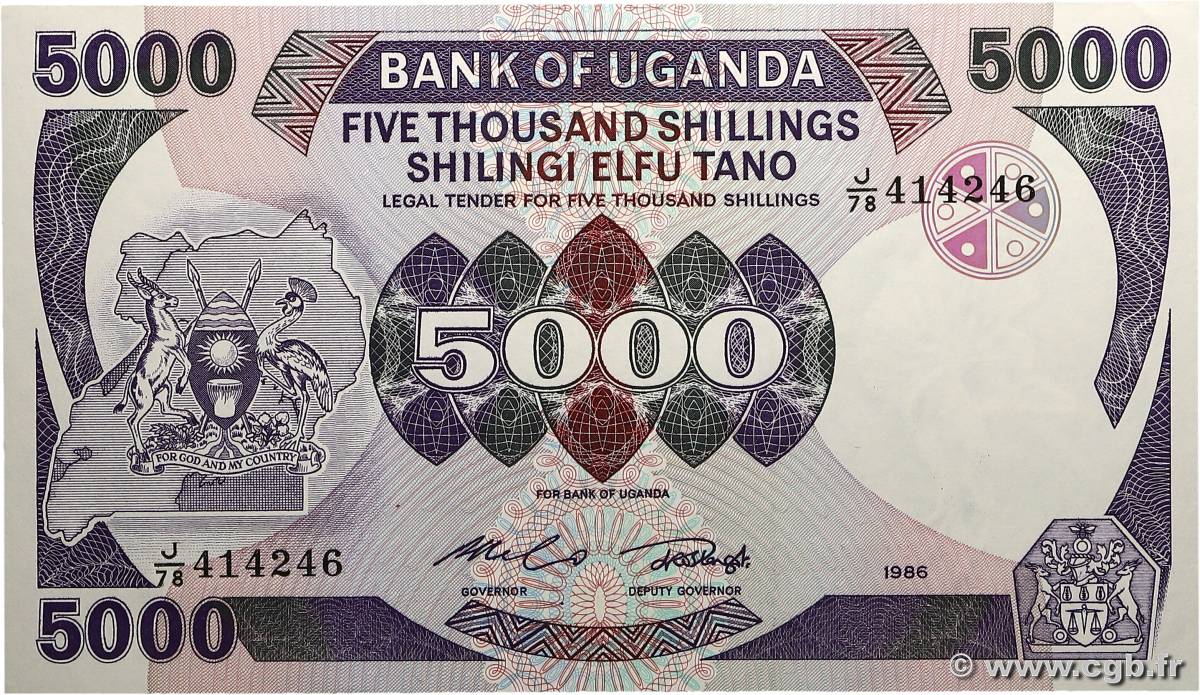 5000 Shillings OUGANDA  1986 P.24b pr.NEUF