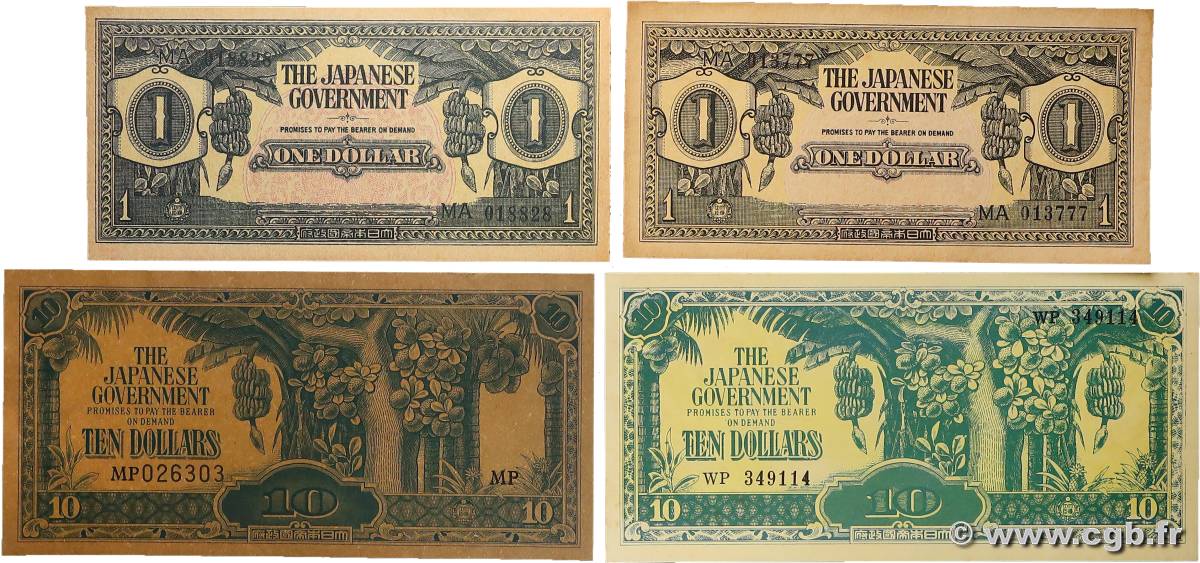 1 et 10 Dollars Faux MALAYA  1942 P.M-X SC+
