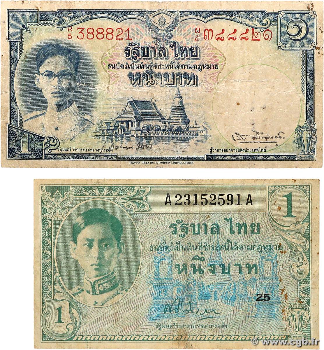 1 Baht Lot THAÏLANDE  1946 P.063 et 069 B+