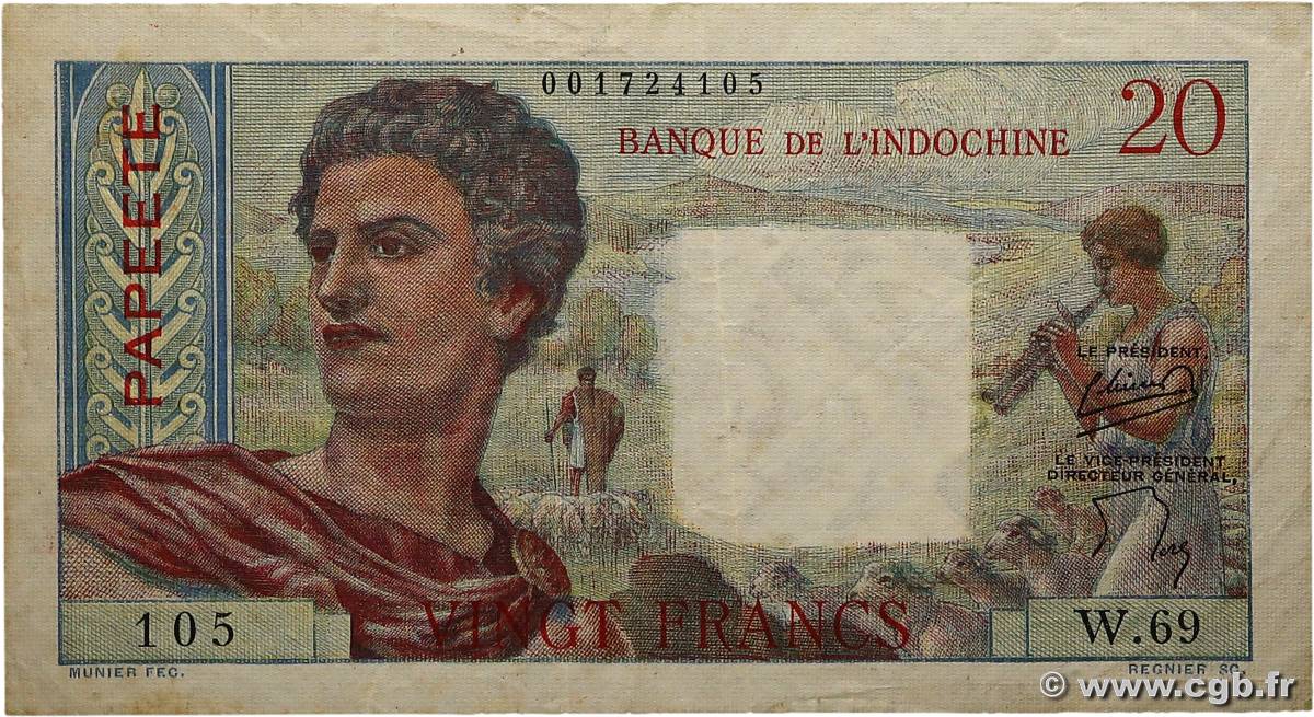 20 Francs TAHITI  1951 P.21b TB+