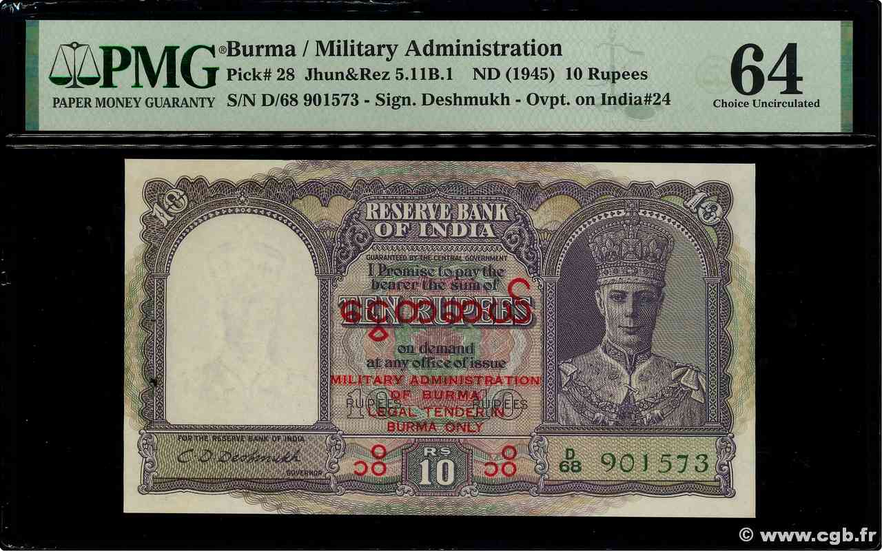 10 Rupees BIRMANIE  1945 P.28 pr.NEUF