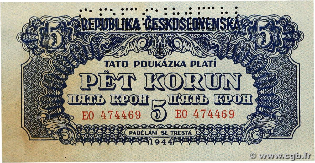 5 Korun Spécimen TCHÉCOSLOVAQUIE  1944 P.046s SPL