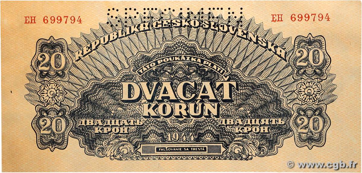 20 Korun Spécimen CZECHOSLOVAKIA  1944 P.047s AU