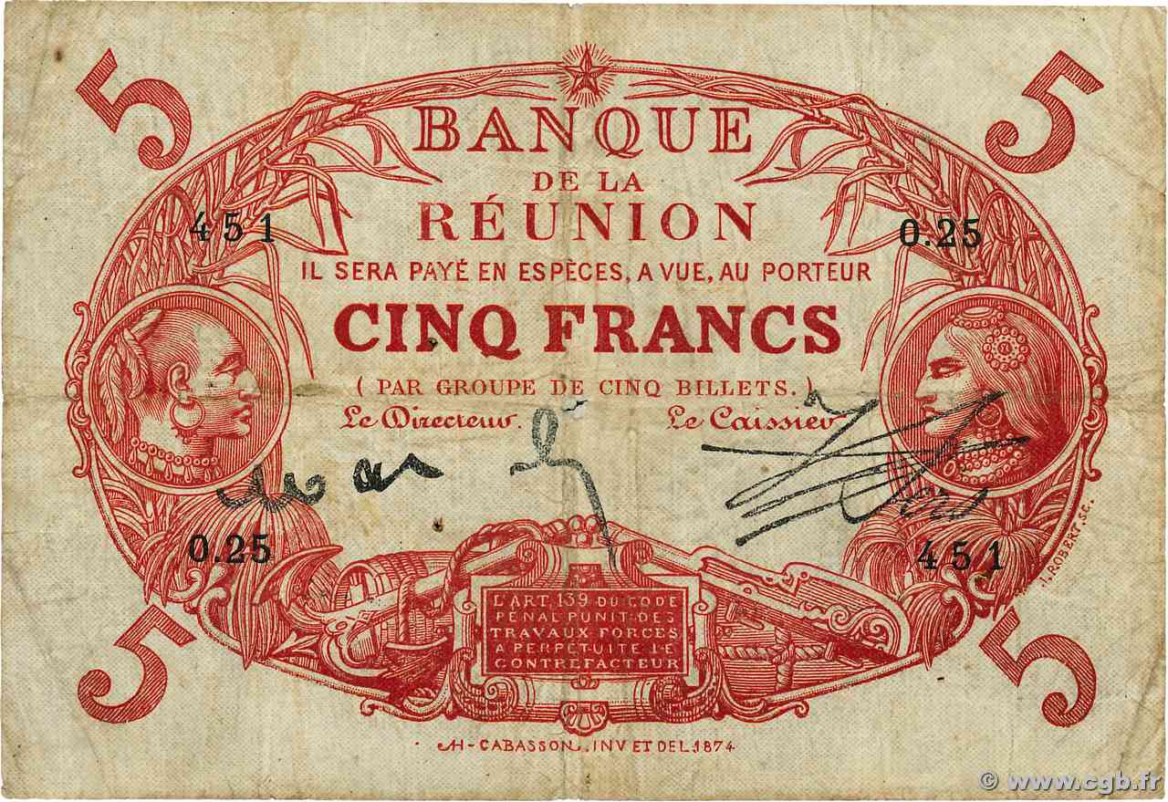 5 Francs Cabasson rouge ISOLA RIUNIONE  1916 P.14 B