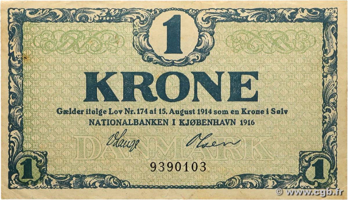 1 Krone DENMARK  1916 P.012a VF