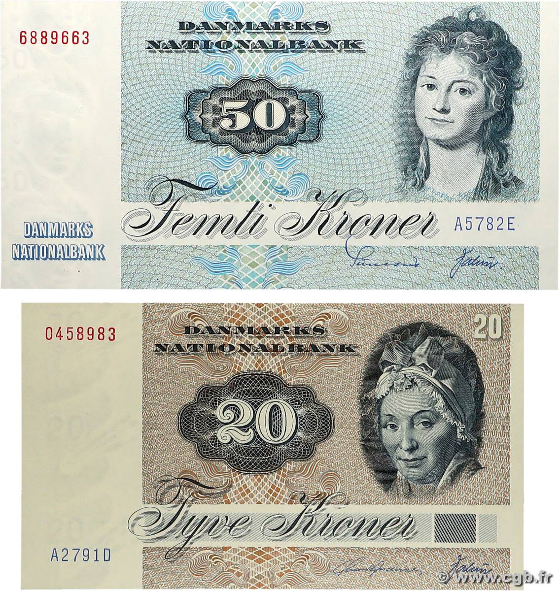20 et 50 Kroner Lot DANEMARK  1978 P.049a et P.050c pr.NEUF