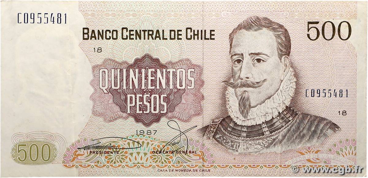 500 Pesos CHILI  1987 P.153b TTB