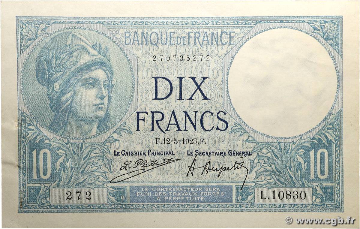 10 Francs MINERVE FRANCIA  1923 F.06.07 AU