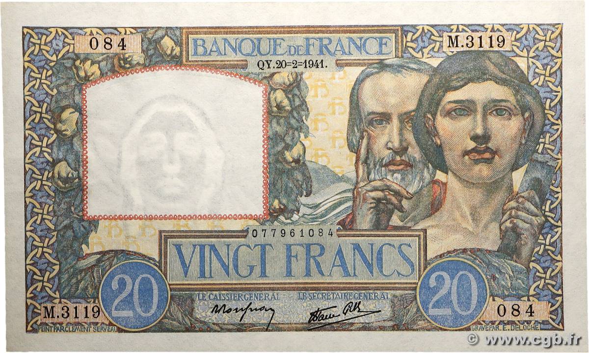 20 Francs TRAVAIL ET SCIENCE FRANCE  1941 F.12.12 SUP