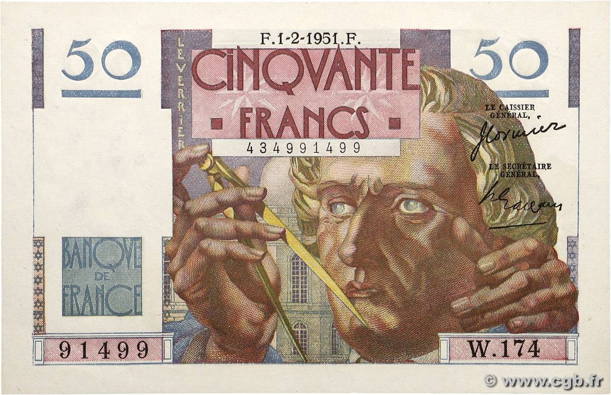 50 Francs LE VERRIER FRANCE  1951 F.20.17 NEUF
