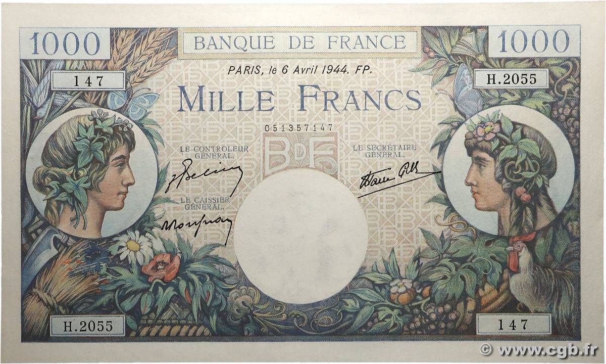 1000 Francs COMMERCE ET INDUSTRIE FRANCE  1944 F.39.05 pr.NEUF