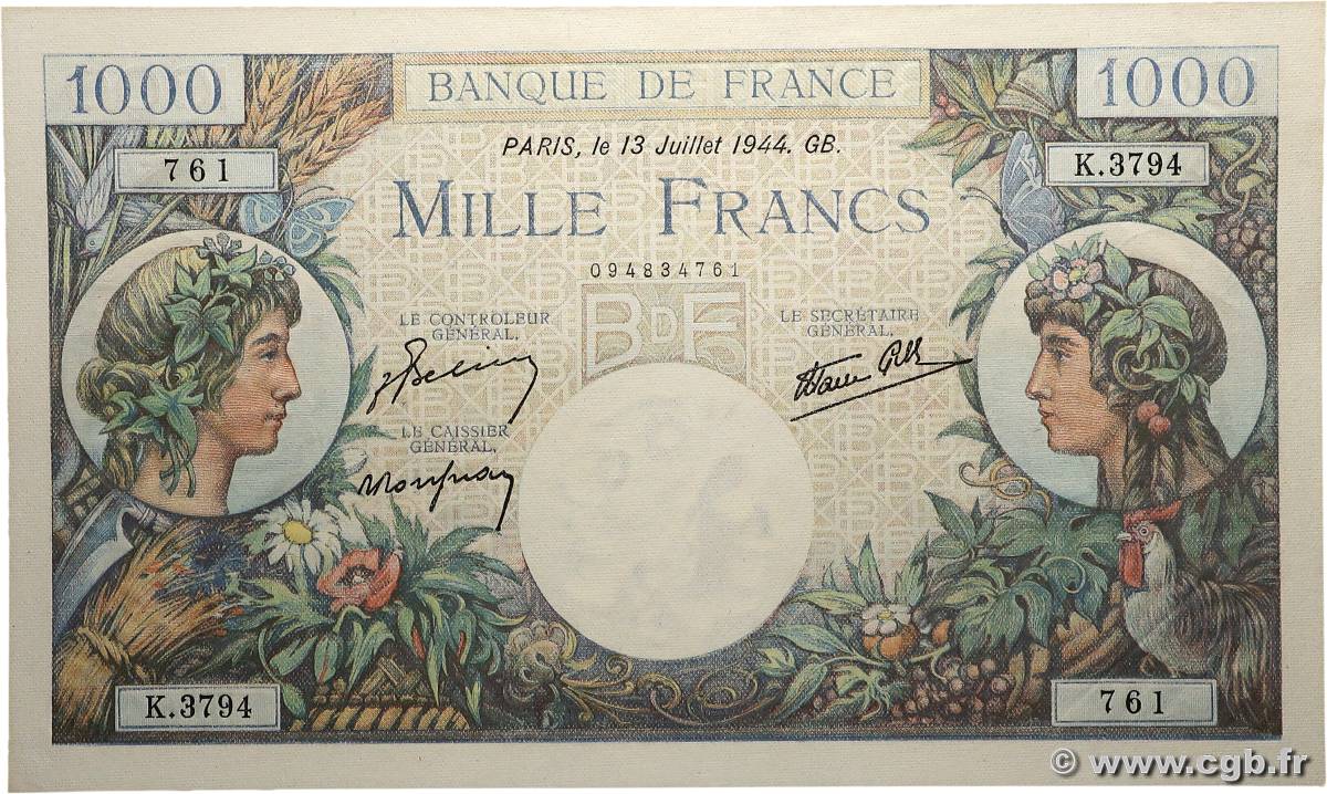 1000 Francs COMMERCE ET INDUSTRIE FRANCE  1944 F.39.11 NEUF