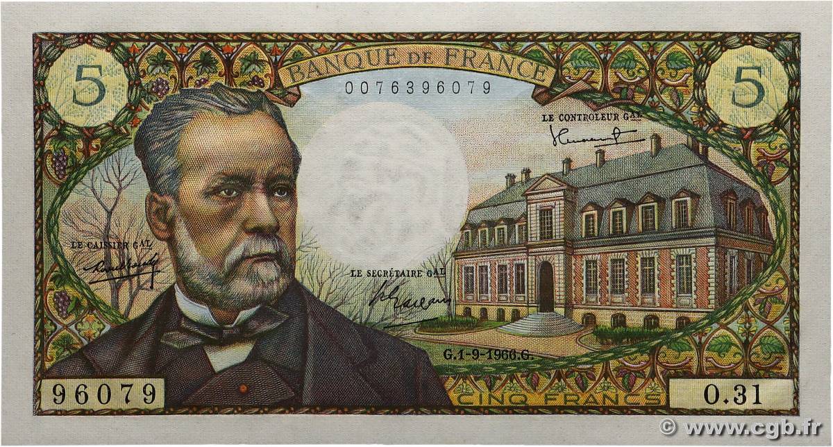 5 Francs PASTEUR FRANCE  1966 F.61.03 NEUF