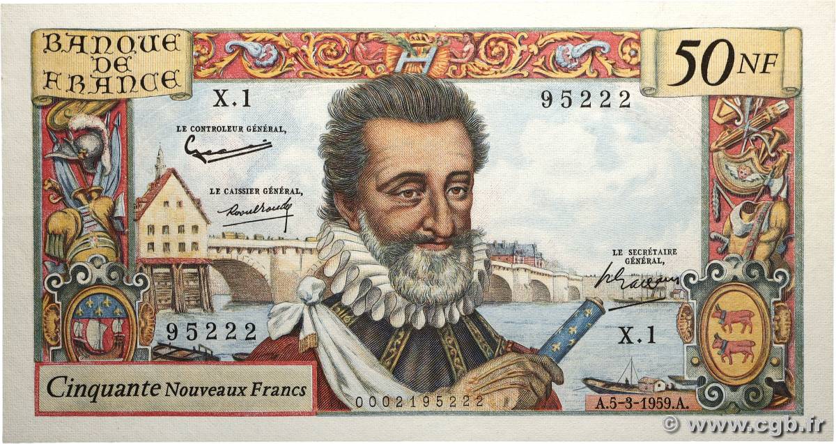 50 Nouveaux Francs HENRI IV FRANKREICH  1959 F.58.01 VZ