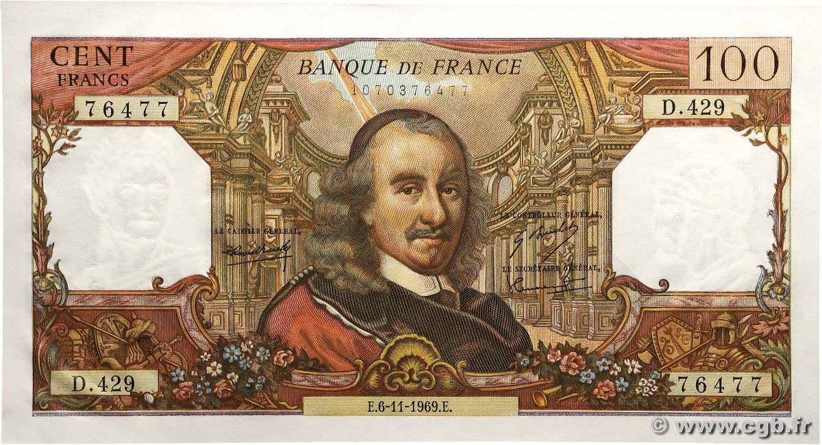 100 Francs CORNEILLE FRANCE  1969 F.65.28 pr.NEUF