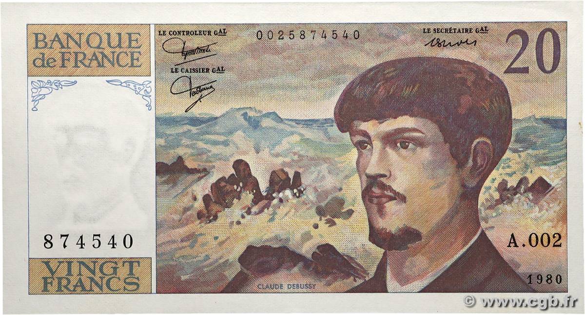 20 Francs DEBUSSY FRANCE  1980 F.66.01A2 pr.NEUF