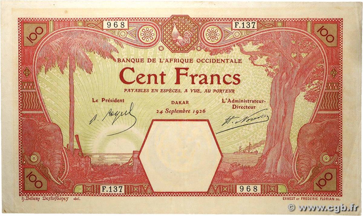 100 Francs DAKAR FRENCH WEST AFRICA Dakar 1926 P.11Bb VF+