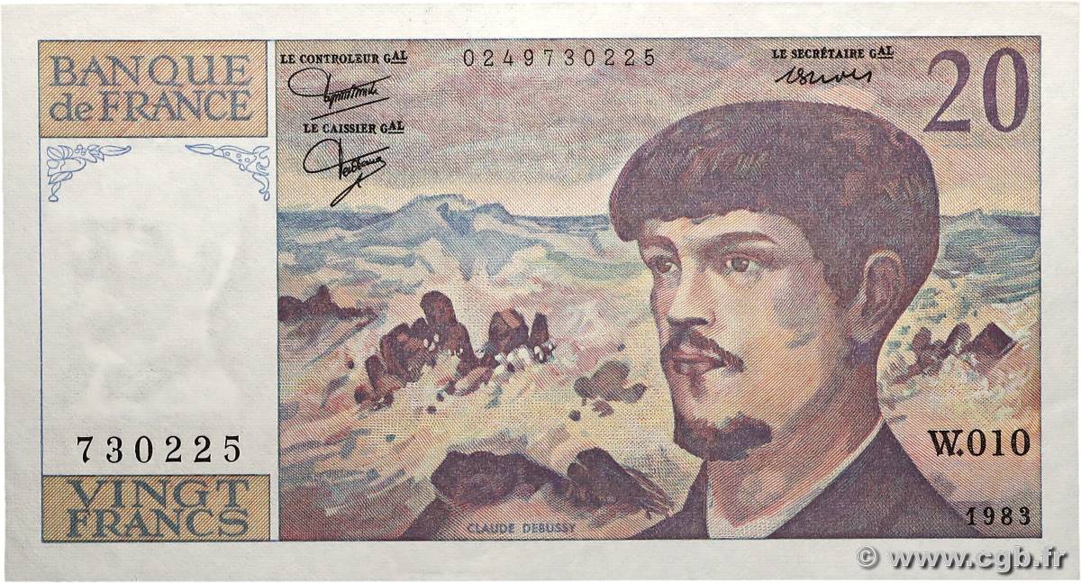 20 Francs DEBUSSY FRANCE  1983 F.66.04W10 SUP+