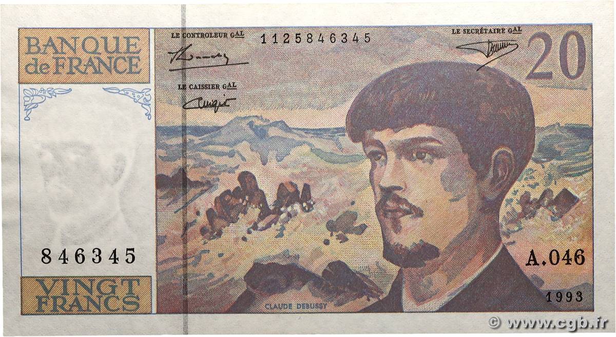 20 Francs DEBUSSY à fil de sécurité FRANCE  1993 F.66bis.05A46 pr.NEUF