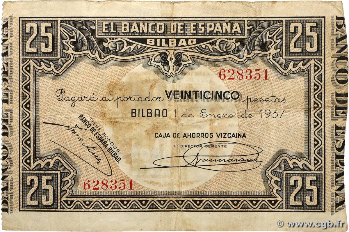 25 Pesetas SPANIEN Bilbao 1937 PS.563g SS