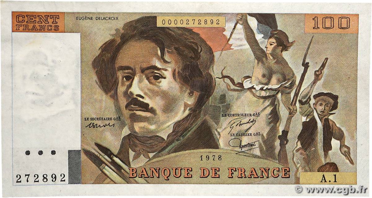 100 Francs DELACROIX FRANCE  1978 F.68.01A1 TTB+