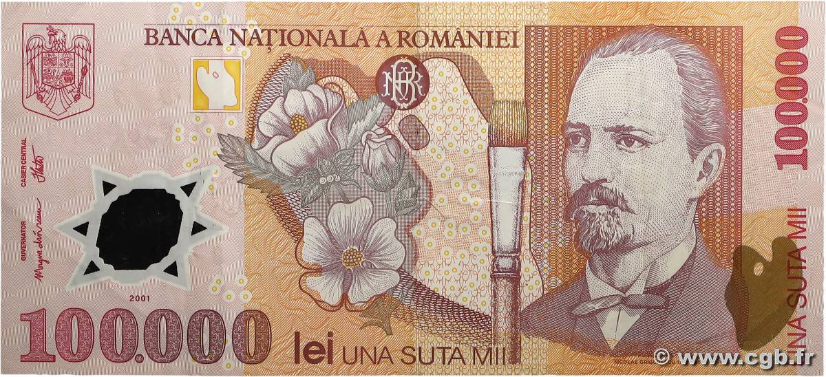 100000 Lei RUMANIA  2001 P.114a MBC+