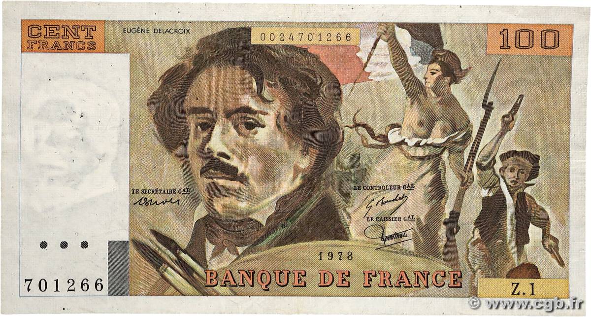 100 Francs DELACROIX FRANCE  1978 F.68.01 TB+