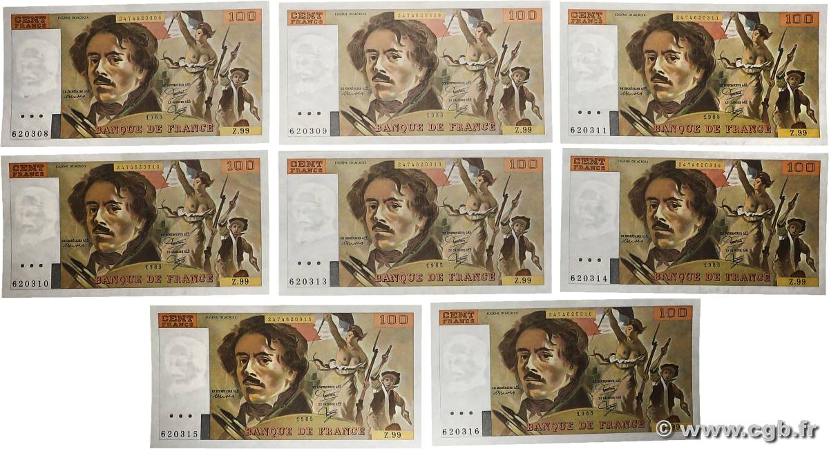 100 Francs DELACROIX modifié Lot FRANCIA  1985 F.69.09 SC+