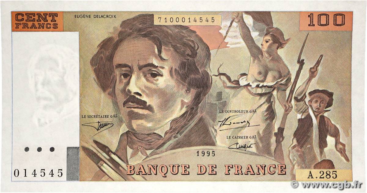100 Francs DELACROIX 442-1 & 442-2 FRANCE  1995 F.69ter.02c SUP