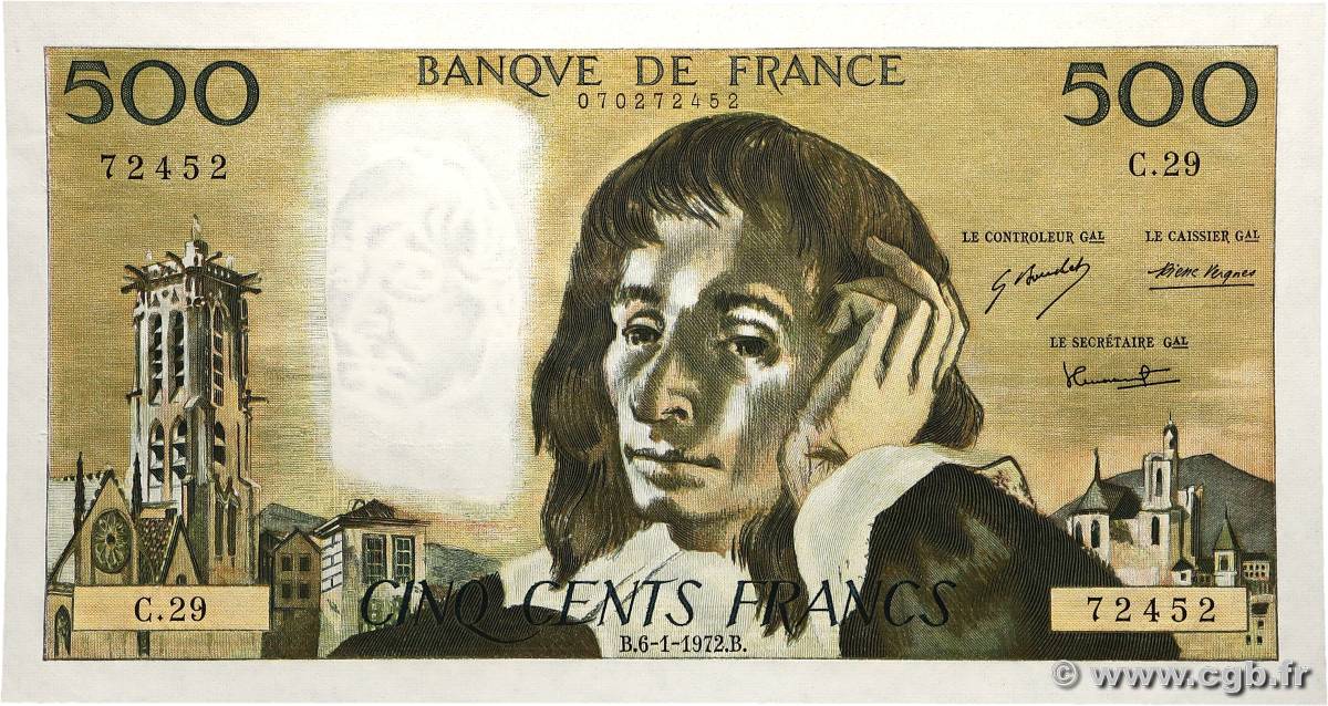 500 Francs PASCAL FRANCE  1972 F.71.08 SPL